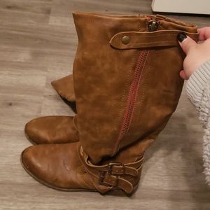 Brown faux leather tall boots